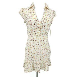 New Flynn Skye Mini Dress Womens XS Cream Lavender Floral Short Sleeve Button